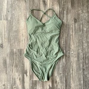 Aerie One Piece Full Coverage Swimsuit Sage Green